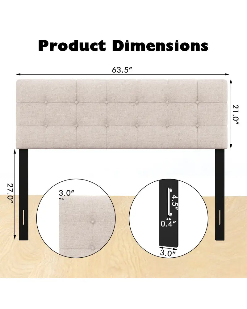 Linen Upholstered Headboard with Solid Rubber Wood Legs-Beige - Beige - Headboards