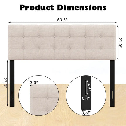 Linen Upholstered Headboard with Solid Rubber Wood Legs-Beige - Beige - Headboards