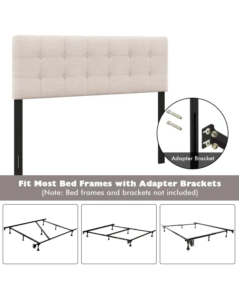 Linen Upholstered Headboard with Solid Rubber Wood Legs-Beige - Beige - Headboards
