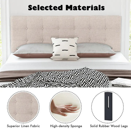 Linen Upholstered Headboard with Solid Rubber Wood Legs-Beige - Beige - Headboards