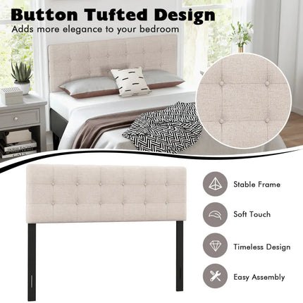 Linen Upholstered Headboard with Solid Rubber Wood Legs-Beige - Beige - Headboards