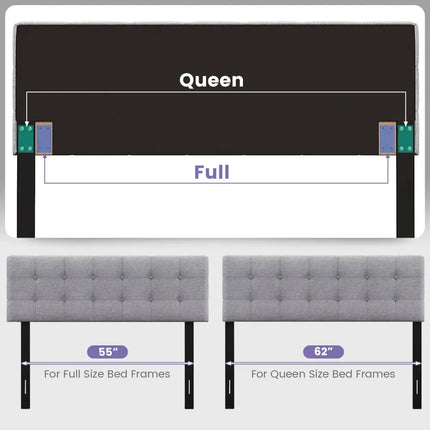 Linen Upholstered Headboard with Solid Rubber Wood Legs-Gray - Gray - Headboards