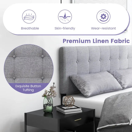 Linen Upholstered Headboard with Solid Rubber Wood Legs-Gray - Gray - Headboards