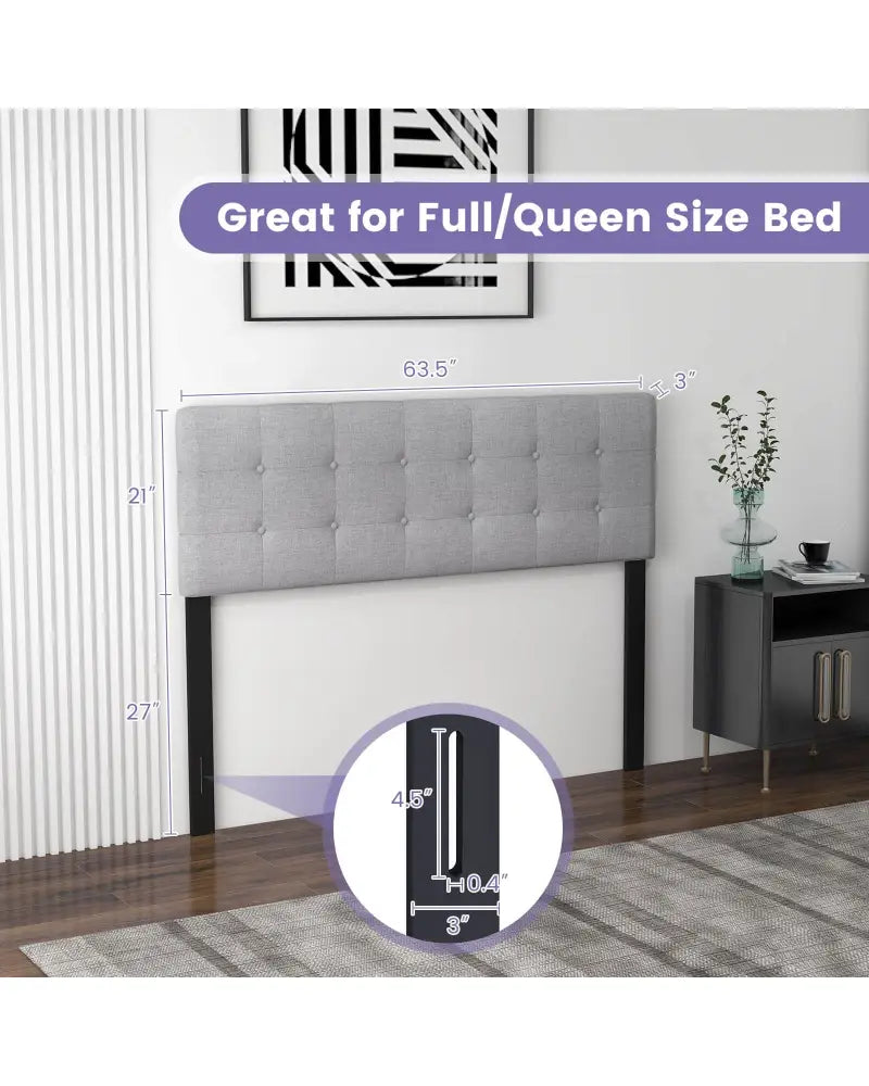 Linen Upholstered Headboard with Solid Rubber Wood Legs-Gray - Gray - Headboards