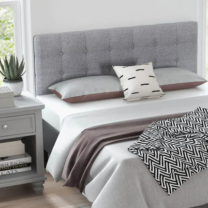 Linen Upholstered Headboard with Solid Rubber Wood Legs-Gray - Gray - Headboards