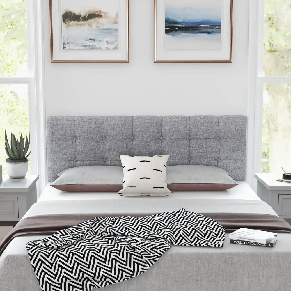 Linen Upholstered Headboard with Solid Rubber Wood Legs-Gray - Gray - Headboards
