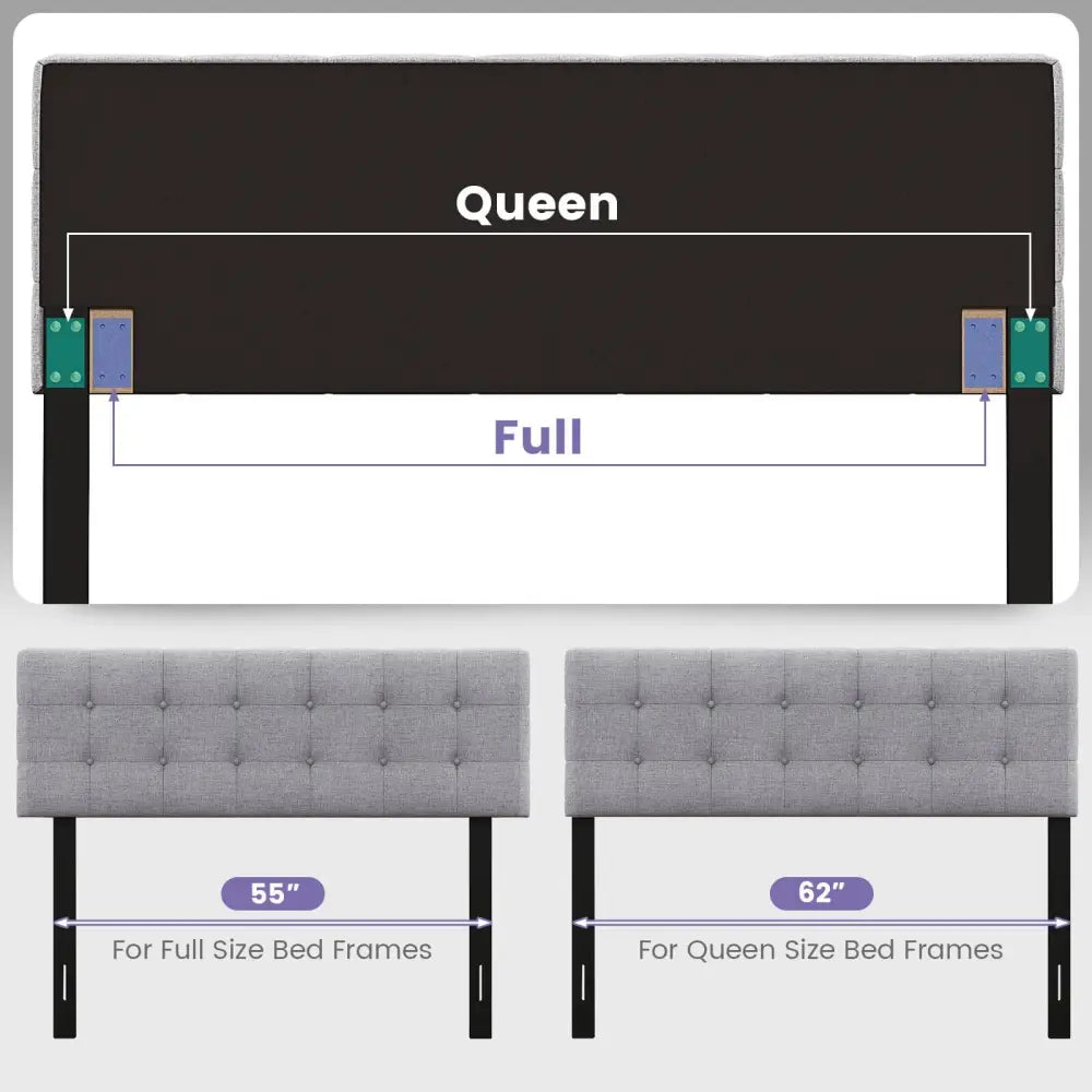 Linen Upholstered Headboard with Solid Rubber Wood Legs-Gray - Gray - Headboards