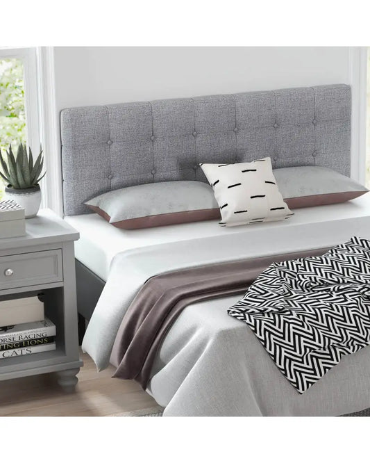 Linen Upholstered Headboard with Solid Rubber Wood Legs-Gray - Gray - Headboards