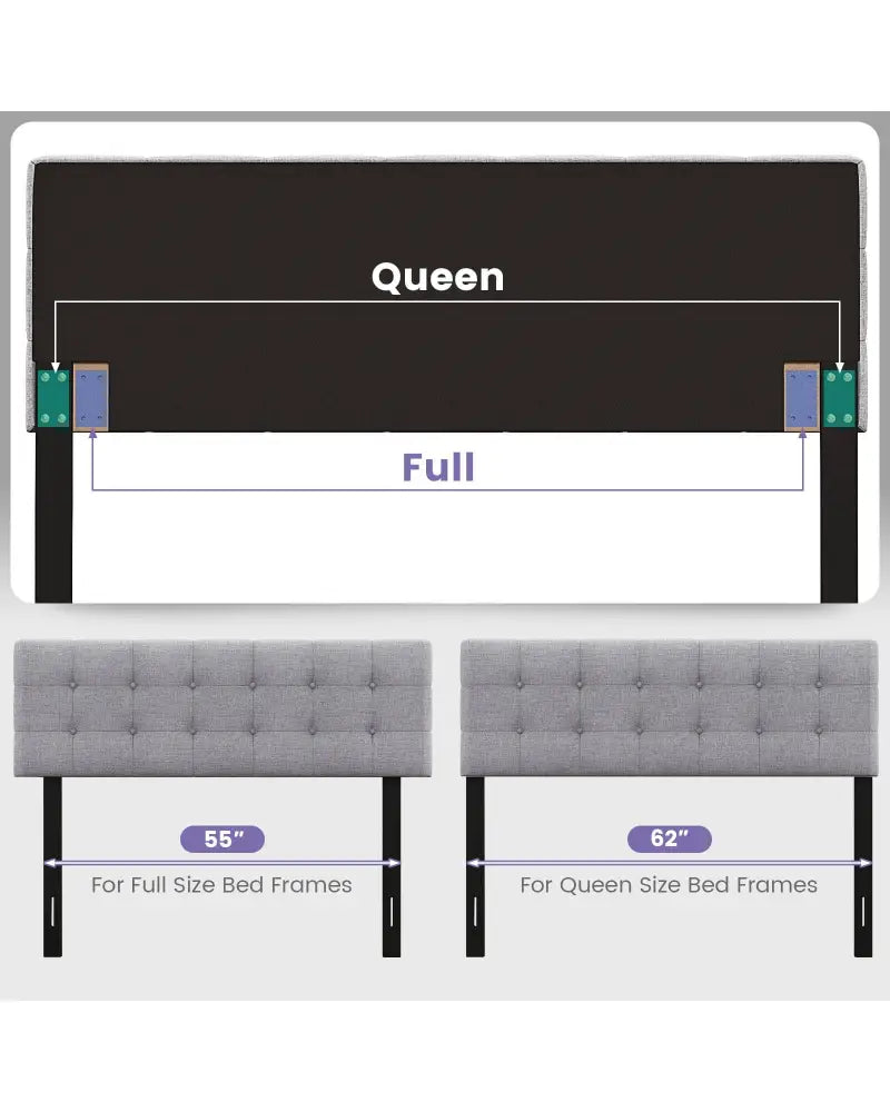 Linen Upholstered Headboard with Solid Rubber Wood Legs-Gray - Gray - Headboards