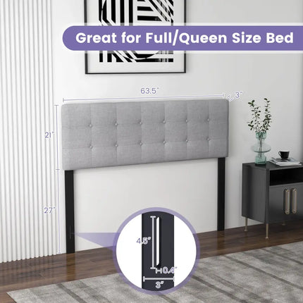 Linen Upholstered Headboard with Solid Rubber Wood Legs-Gray - Gray - Headboards