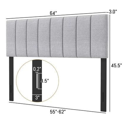 Linen Upholstered Headboard with Solid Wood Legs and Adjustable Width-Gray - Gray - Headboards