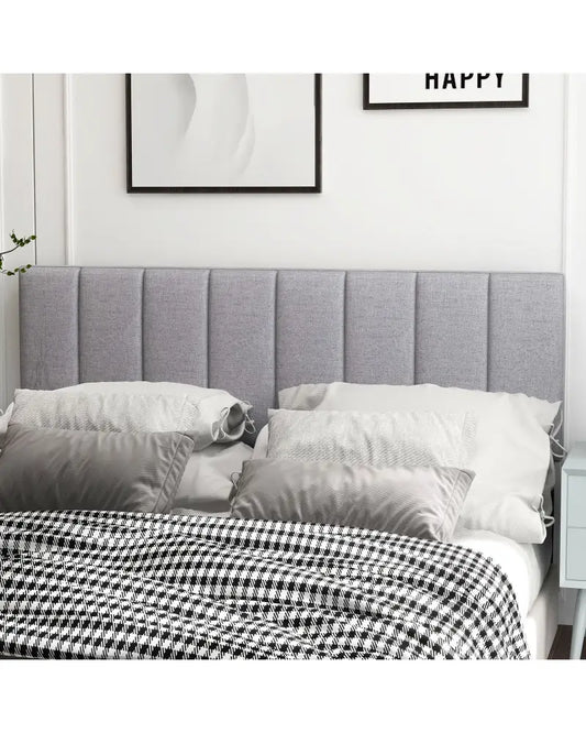 Linen Upholstered Headboard with Solid Wood Legs and Adjustable Width-Gray - Gray - Headboards