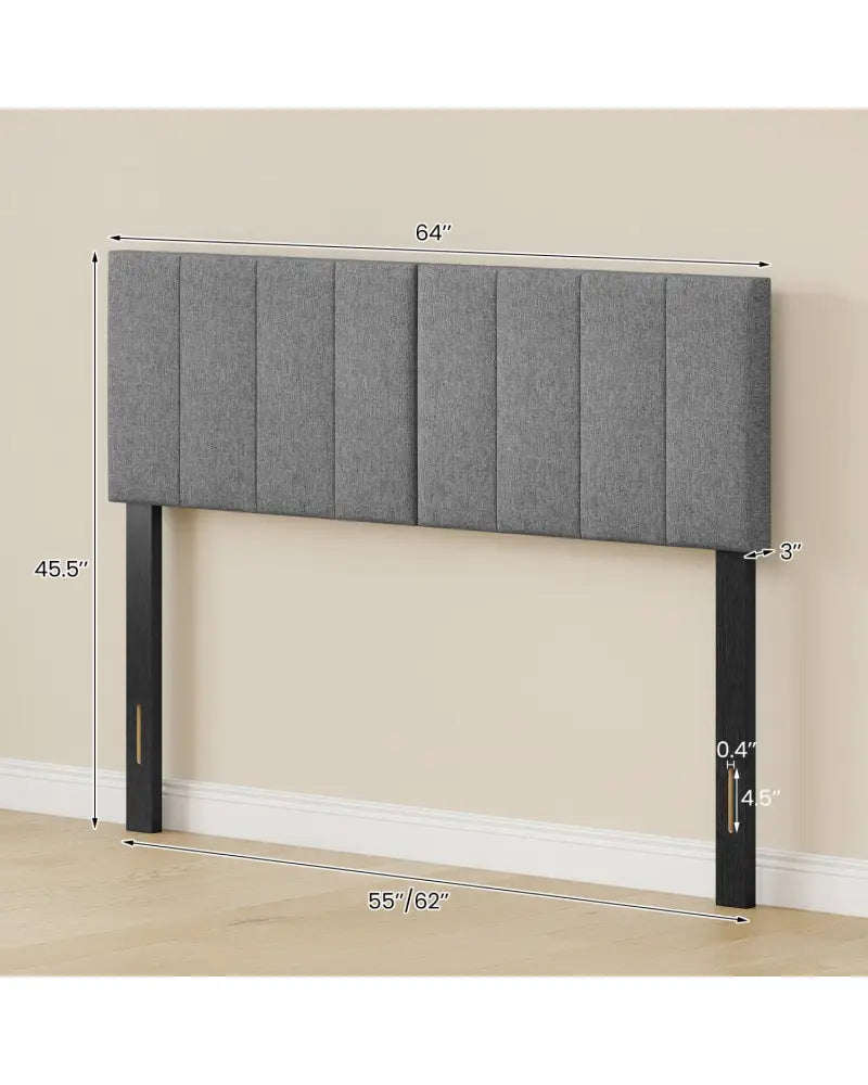 Linen Upholstered Headboard with Solid Wood Legs and Adjustable Width-Dark Gray - Dark Gray - Headboards