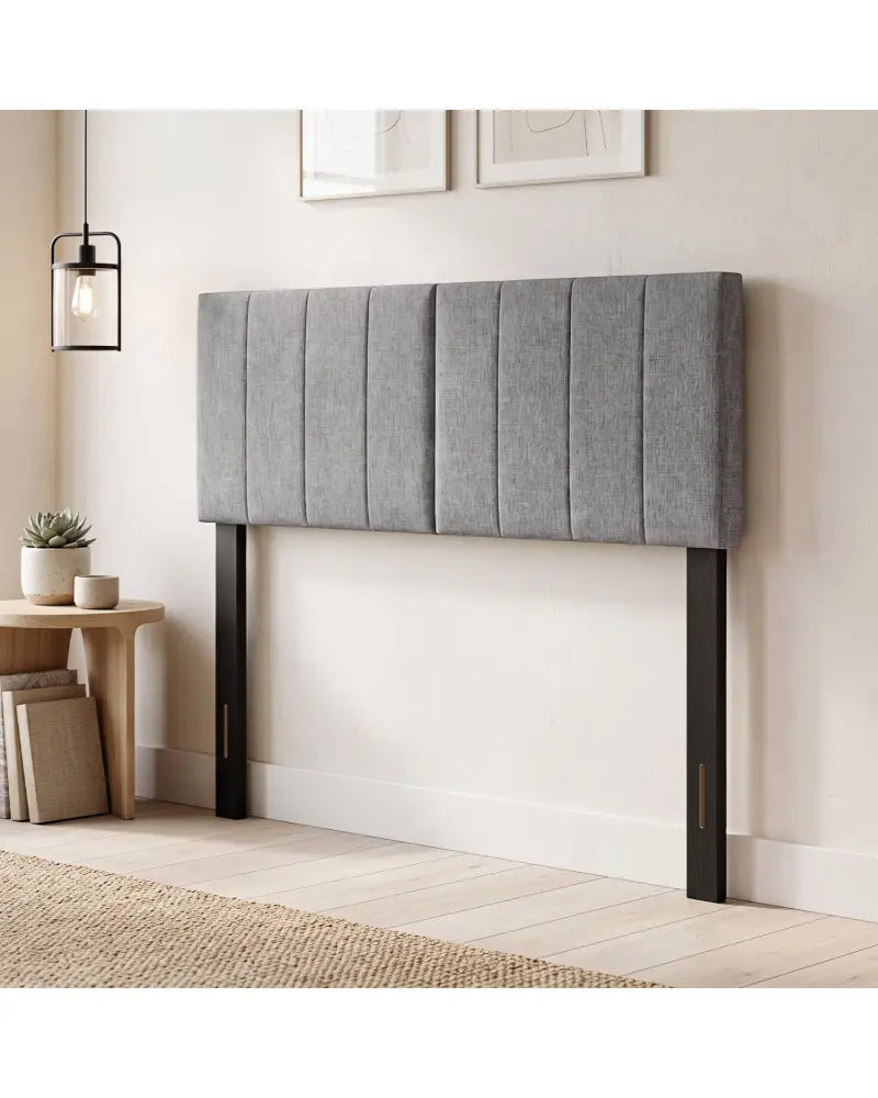 Linen Upholstered Headboard with Solid Wood Legs and Adjustable Width-Dark Gray - Dark Gray - Headboards
