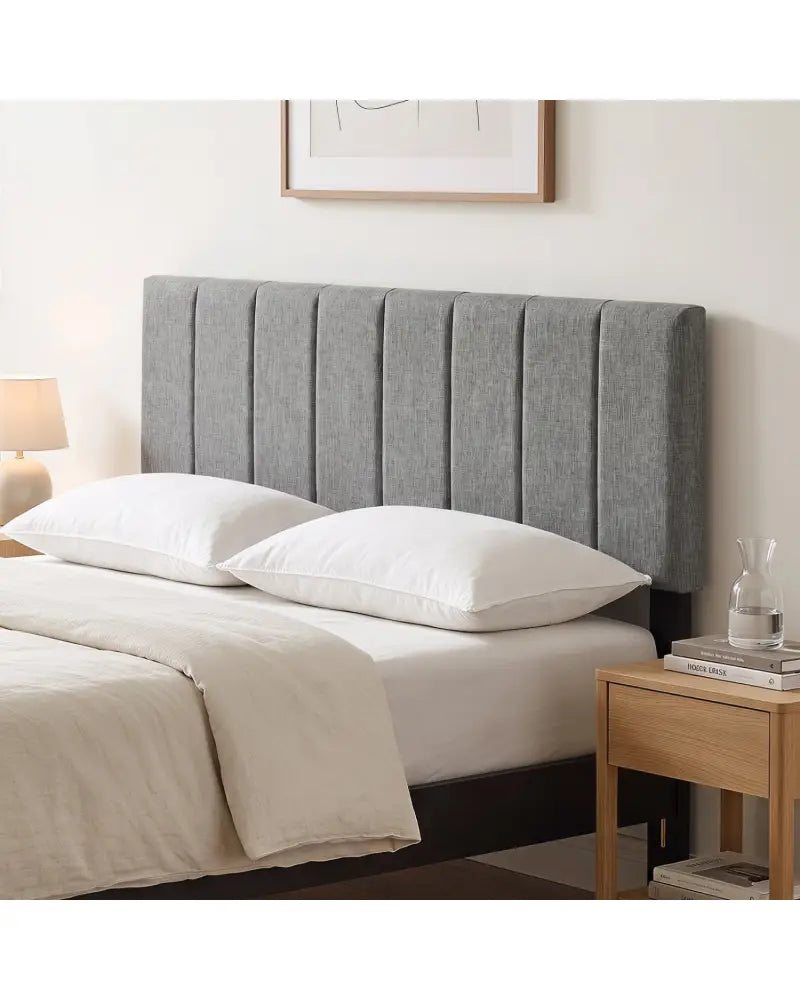 Linen Upholstered Headboard with Solid Wood Legs and Adjustable Width-Dark Gray - Dark Gray - Headboards