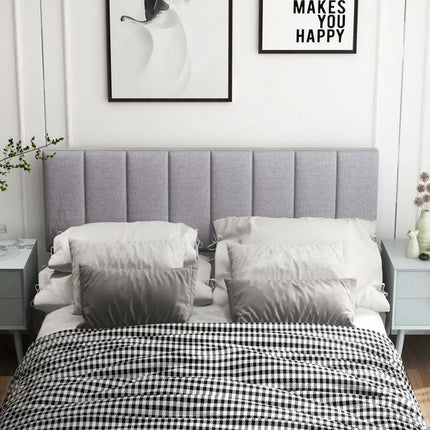Linen Upholstered Headboard with Solid Wood Legs and Adjustable Width-Gray - Gray - Headboards