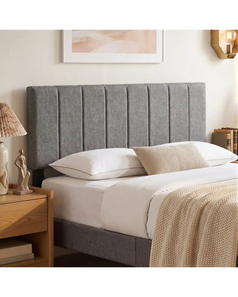 Linen Upholstered Headboard with Solid Wood Legs and Adjustable Width-Dark Gray - Dark Gray - Headboards