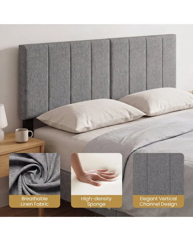 Linen Upholstered Headboard with Solid Wood Legs and Adjustable Width-Dark Gray - Dark Gray - Headboards