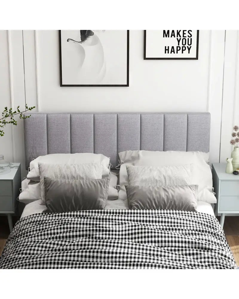 Linen Upholstered Headboard with Solid Wood Legs and Adjustable Width-Gray - Gray - Headboards