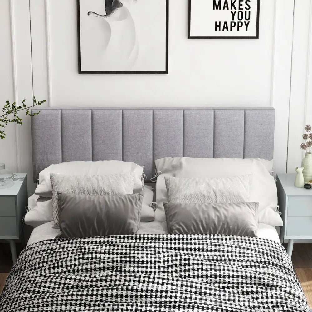 Linen Upholstered Headboard with Solid Wood Legs and Adjustable Width-Gray - Gray - Headboards