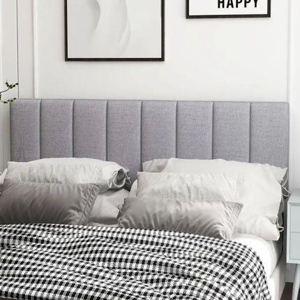 Linen Upholstered Headboard with Solid Wood Legs and Adjustable Width-Gray - Gray - Headboards
