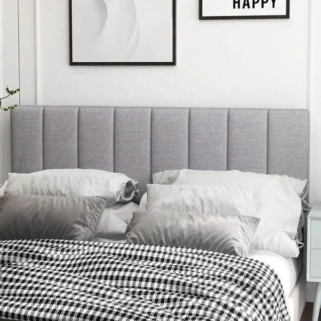 Linen Upholstered Headboard with Solid Wood Legs and Adjustable Width-Gray - Gray - Headboards