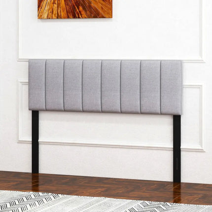 Linen Upholstered Headboard with Solid Wood Legs and Adjustable Width-Gray - Gray - Headboards