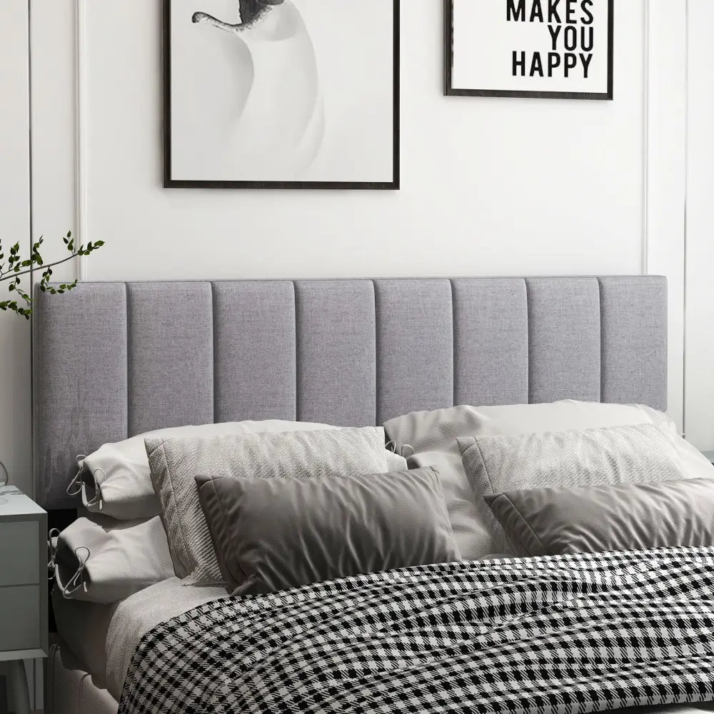 Linen Upholstered Headboard with Solid Wood Legs and Adjustable Width-Gray - Gray - Headboards