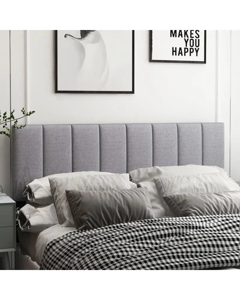 Linen Upholstered Headboard with Solid Wood Legs and Adjustable Width-Gray - Gray - Headboards