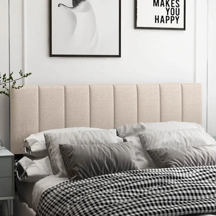 Linen Upholstered Headboard with Solid Wood Legs and Adjustable Width-Beige - Beige - Headboards