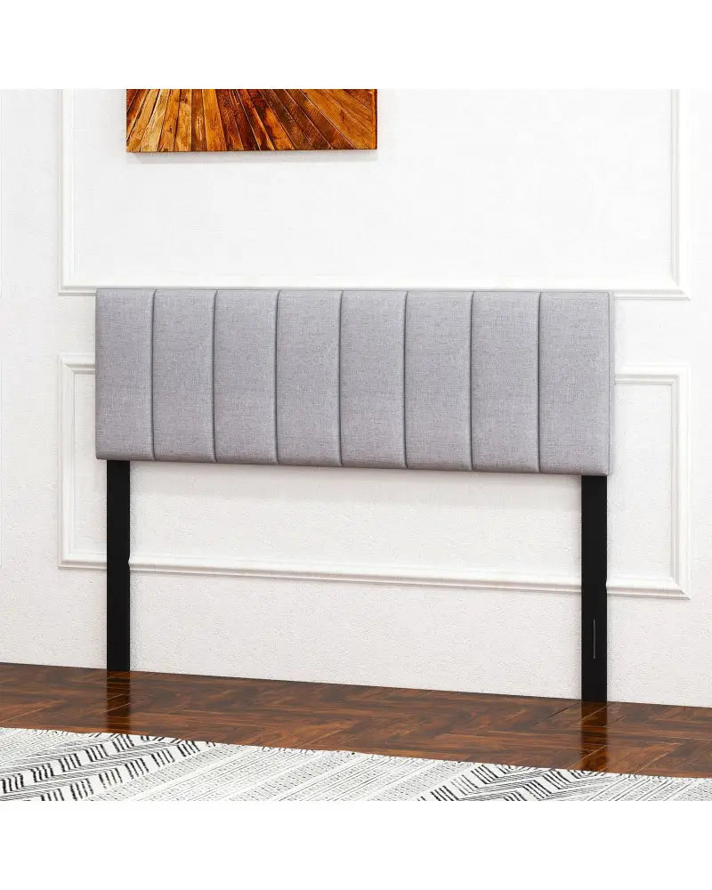 Linen Upholstered Headboard with Solid Wood Legs and Adjustable Width-Gray - Gray - Headboards