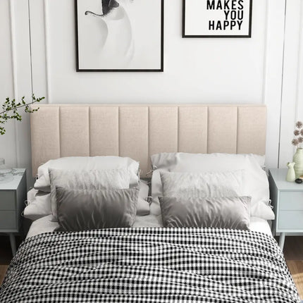 Linen Upholstered Headboard with Solid Wood Legs and Adjustable Width-Beige - Beige - Headboards
