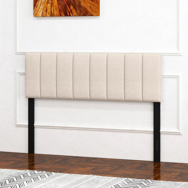 Linen Upholstered Headboard with Solid Wood Legs and Adjustable Width-Beige - Beige - Headboards