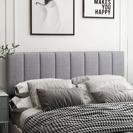 Linen Upholstered Headboard with Solid Wood Legs and Adjustable Width-Gray - Gray - Headboards