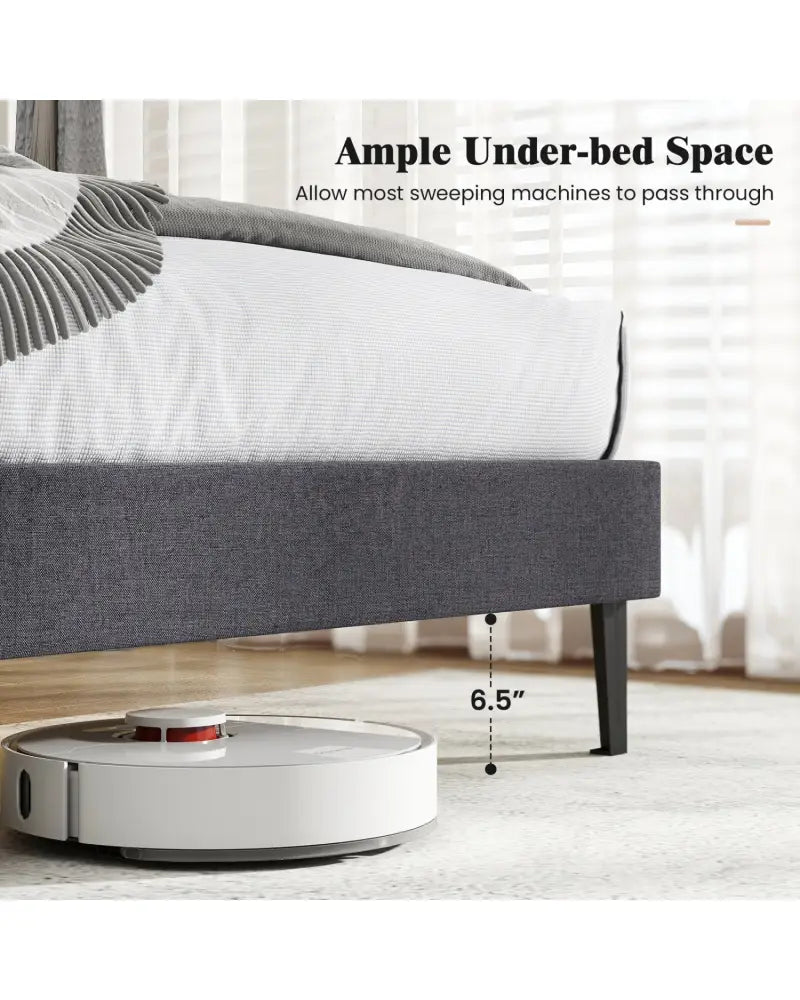 Linen Upholstered Platform Bed with Height Adjustable Vertical Channel Headboard-Twin Size - Beds & Bed Frames