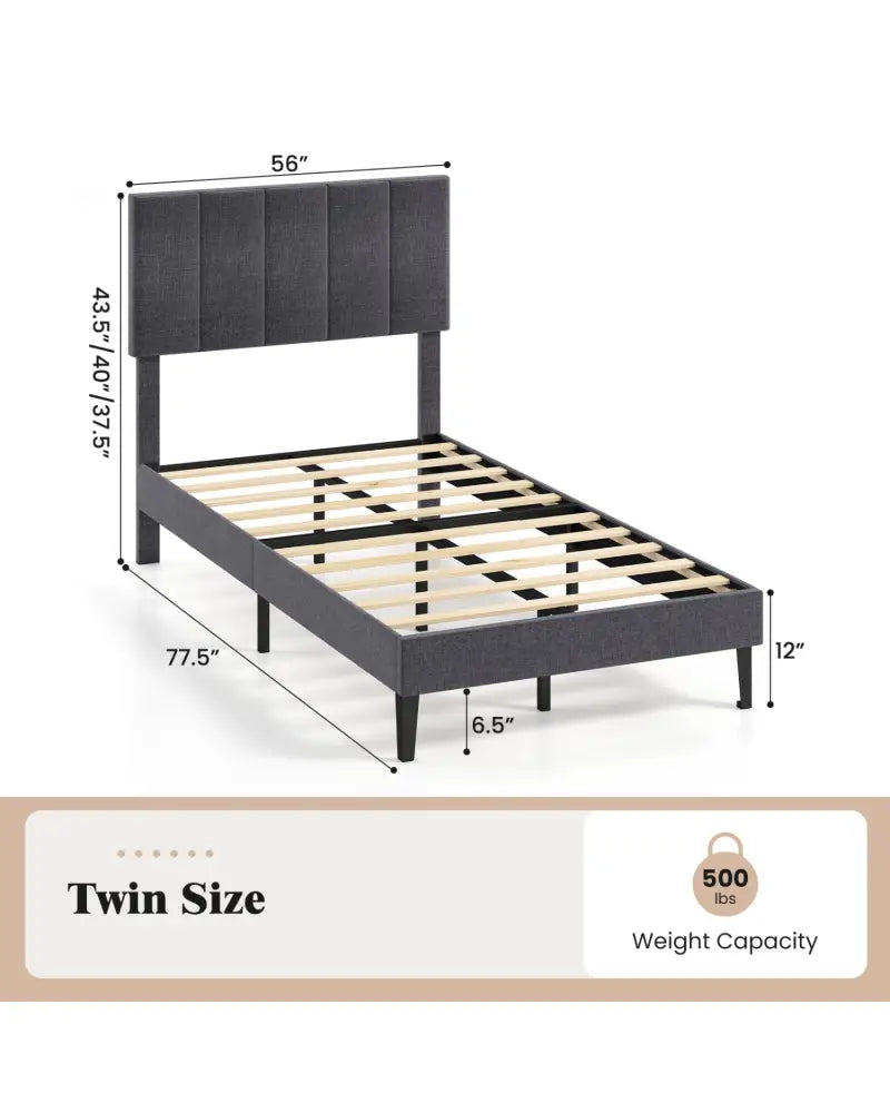 Linen Upholstered Platform Bed with Height Adjustable Vertical Channel Headboard-Twin Size - Beds & Bed Frames