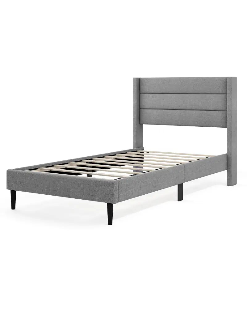 Linen Upholstered Platform Twin/Queen Bed Frame with Wingback Headboard-Twin Size - Gray - Simple Bed Frame