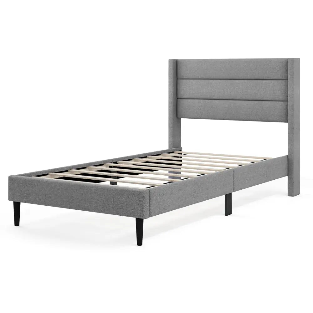 Linen Upholstered Platform Twin/Queen Bed Frame with Wingback Headboard-Twin Size - Gray - Simple Bed Frame