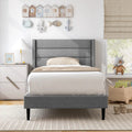 Linen Upholstered Platform Twin/Queen Bed Frame with Wingback Headboard-Twin Size - Gray - Simple Bed Frame