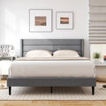 Linen Upholstered Platform Twin/Queen Bed Frame with Wingback Headboard-Queen Size - Simple Bed Frame