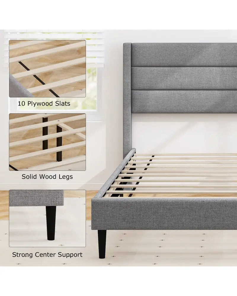 Linen Upholstered Platform Twin/Queen Bed Frame with Wingback Headboard-Queen Size - Simple Bed Frame
