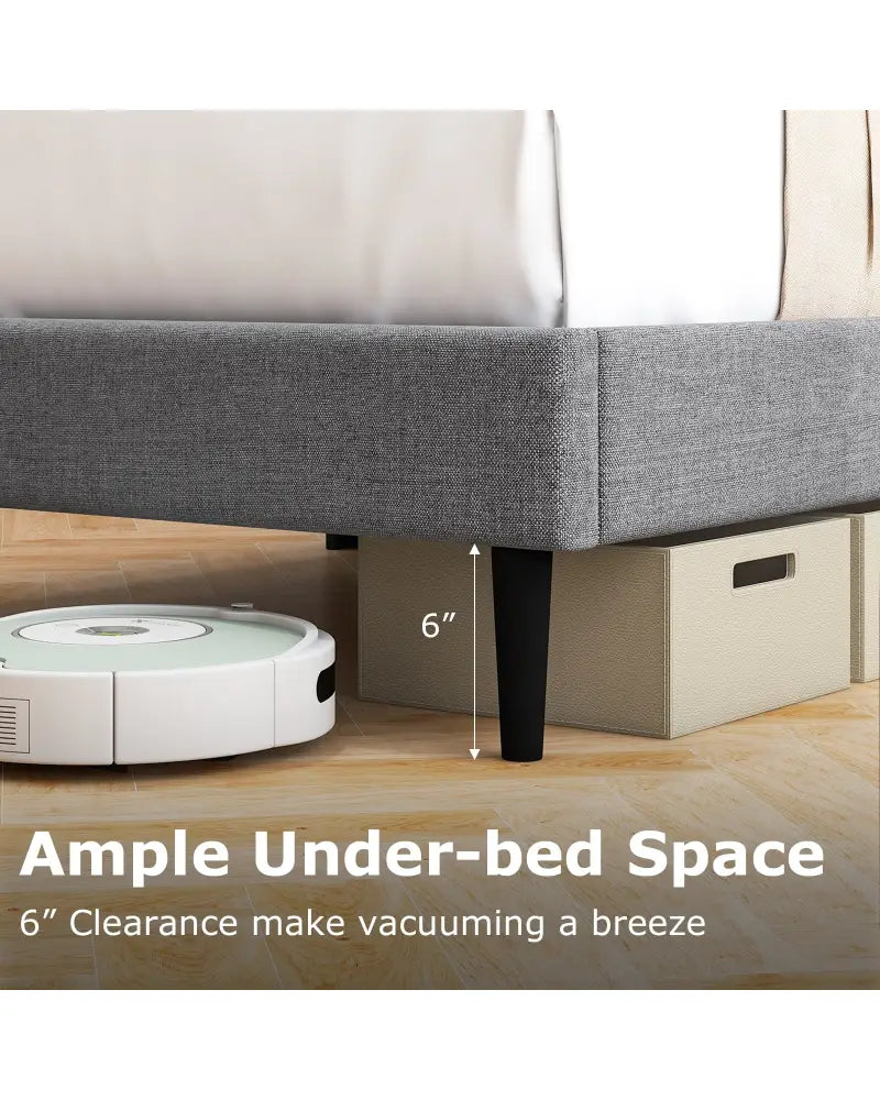 Linen Upholstered Platform Twin/Queen Bed Frame with Wingback Headboard-Queen Size - Simple Bed Frame