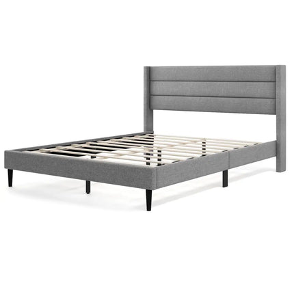 Linen Upholstered Platform Twin/Queen Bed Frame with Wingback Headboard-Queen Size - Simple Bed Frame