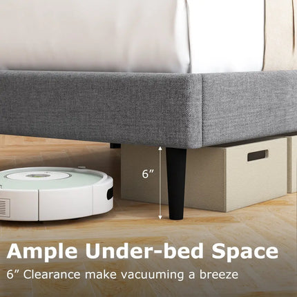 Linen Upholstered Platform Twin/Queen Bed Frame with Wingback Headboard-Queen Size - Simple Bed Frame