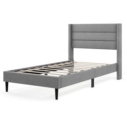 Linen Upholstered Platform Twin/Queen Bed Frame with Wingback Headboard-Twin Size - Gray - Simple Bed Frame