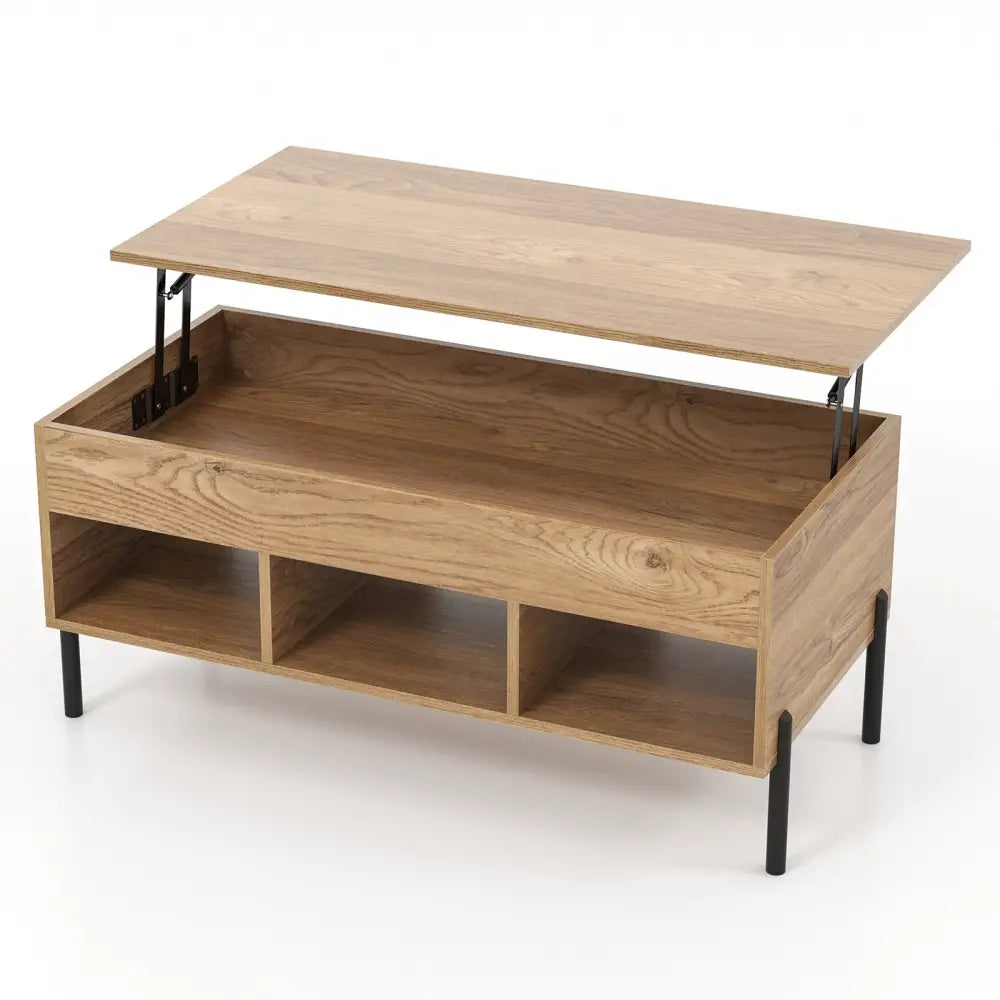 Living Room Central Table with Lifting Tabletop and Metal Legs-Natural - Natural - Coffee Tables