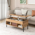 Living Room Central Table with Lifting Tabletop and Metal Legs-Natural - Natural - Coffee Tables