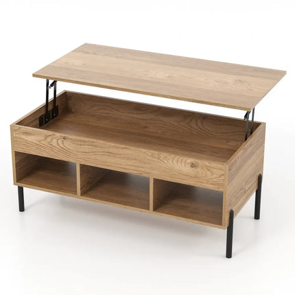 Living Room Central Table with Lifting Tabletop and Metal Legs-Natural - Natural - Living Room