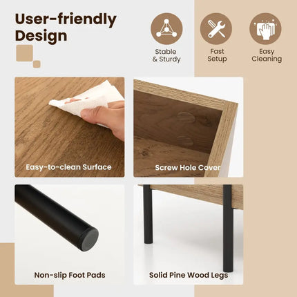 Living Room Central Table with Lifting Tabletop and Metal Legs-Natural - Natural - Living Room
