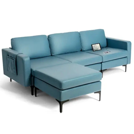 Living Room Deluxe Furniture Set-Accent Chair + Modular L-Shaped Sectional Sofa + LED Coffee Table - Living Room